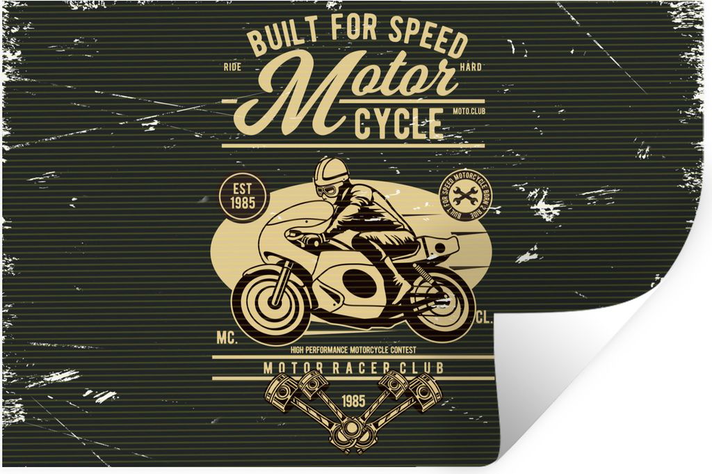 MuchoWow Wandtattoo Wandsticker Wandaufkleber Motorrad - Retro - Briefe 90x60 cm Selbstklebend und Repositionierbar - Aufkleber