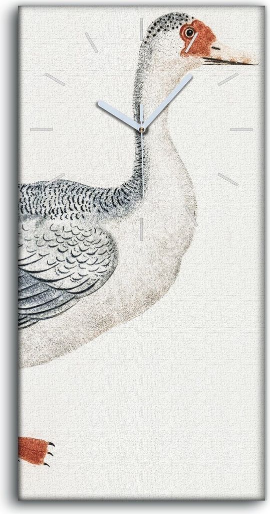 Wanduhr Uhr Wandbild Leinwand Geräuschlos 30x60 Gemälde Tier Vogel Gans Kunst - weiße Hände