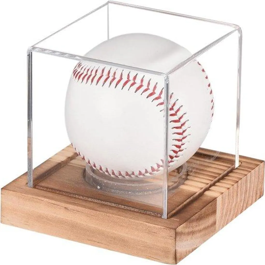 Présentoir balle de baseball anti-UV avec support acrylique et socle bois