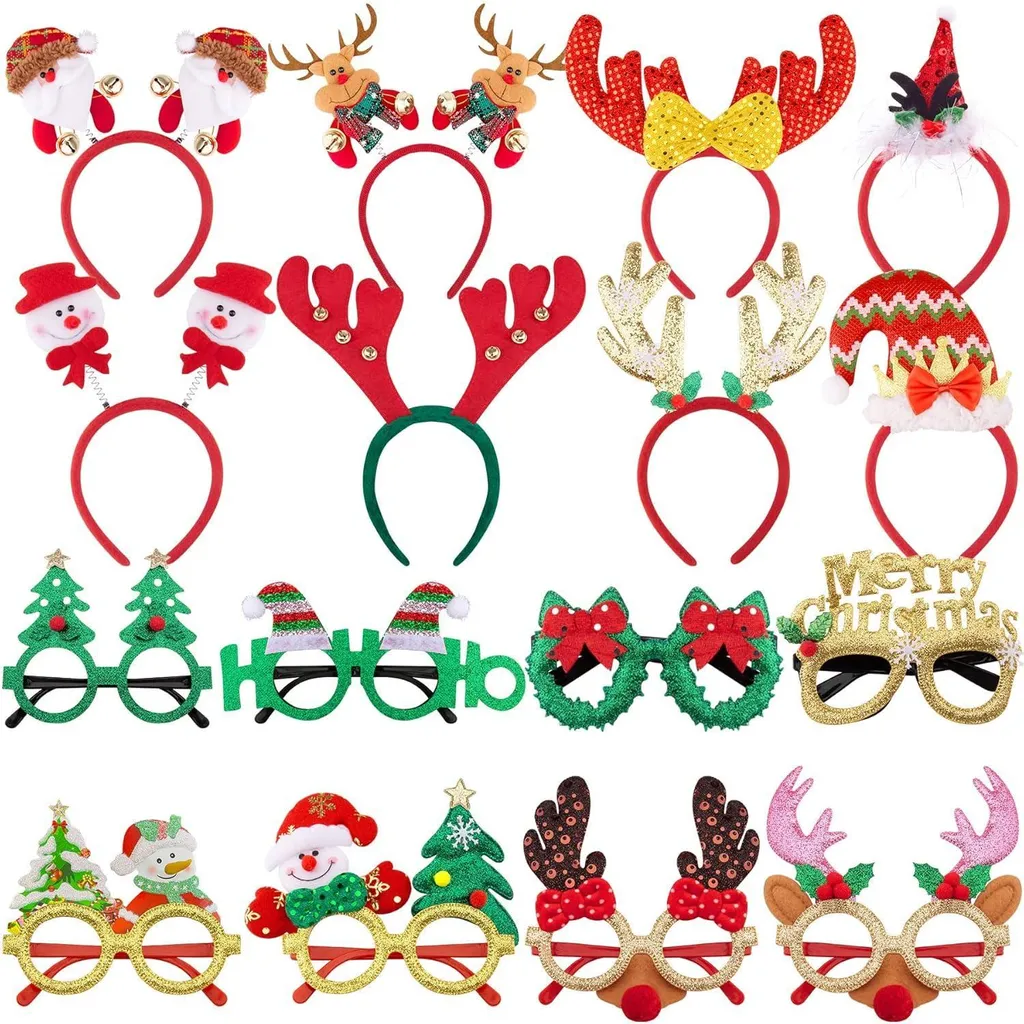SIQUK Set di occhiali con fascia per capelli natalizi da 16 pezzi con cornice