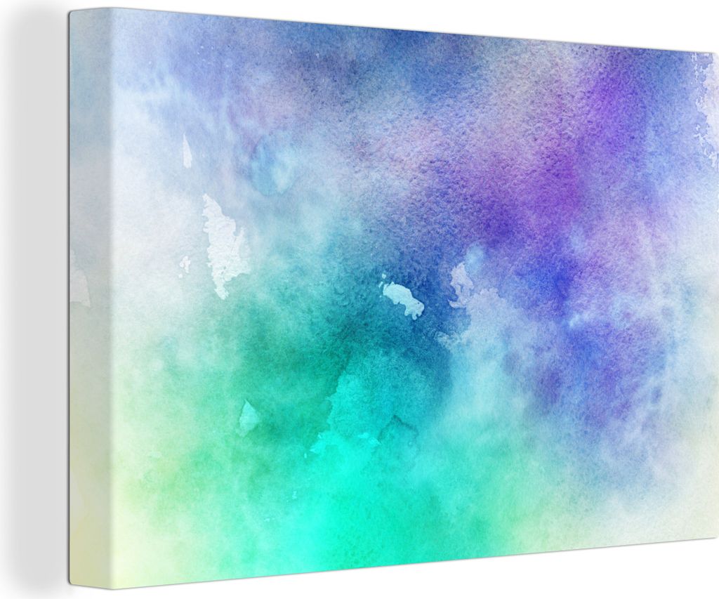OneMillionCanvasses - Leinwandbilder - 140x90 cm, Aquarell - Abstrakt - Lila - Blau, Wandbilder Kunstdruck Wanddekoration - Foto auf Leinwand - G...