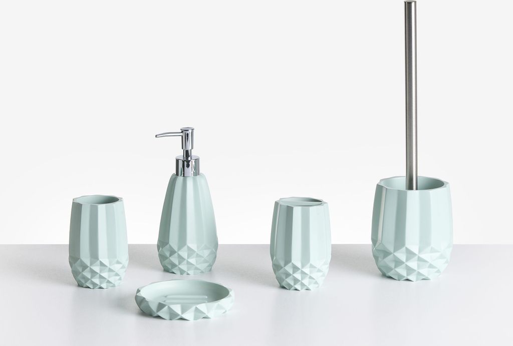 BELIANI Badezimmer Set 5-Teilig Mintgrün Kunstharz Strukturiert Modern Seifenschale Seifenspender Zahnbürstenhalter Toilettenbürste Becher Bad-Z...