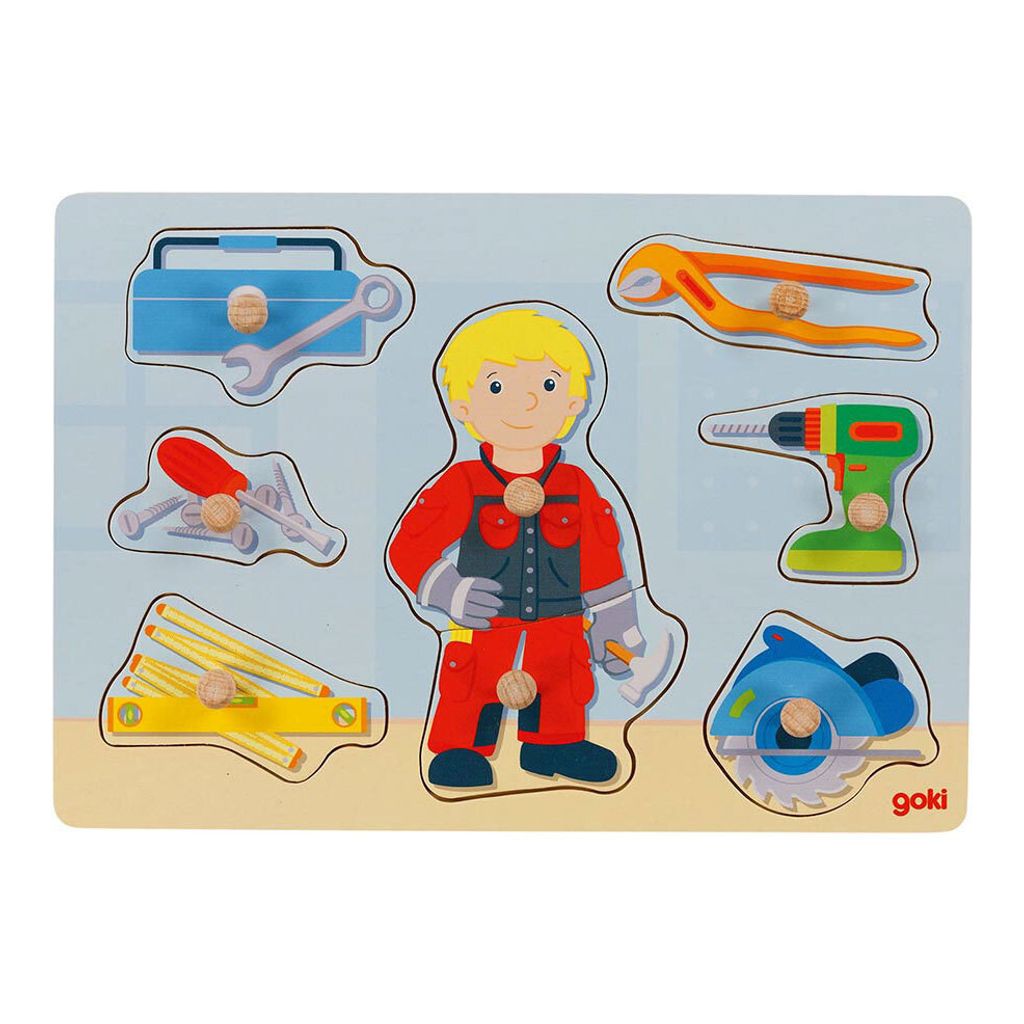 Goki Holz Steckpuzzle Handwerker - Formenpuzzle 8 Teile