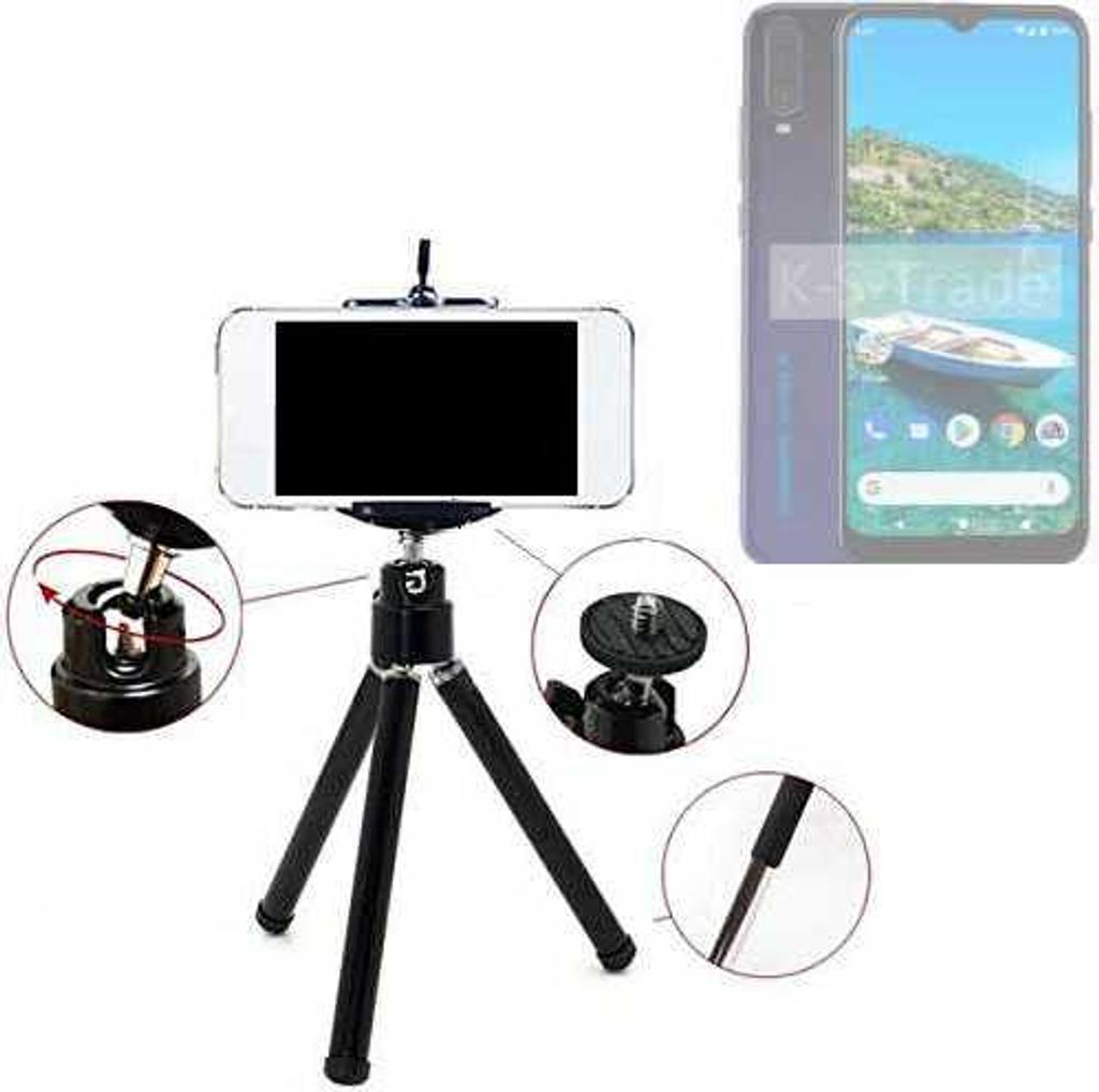 K-S-Trade Smartphone Stativ Dreibein kompatibel mit General Mobile Gm 10 Tripod aus Aluminium Klemmstativ Stativ Adapter für Mobiltelefone schwarz