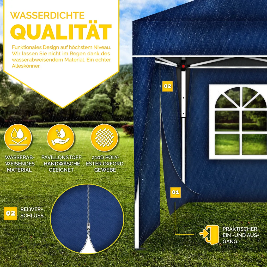 tillvex Pannelli Laterali Gazebo 3x3 Blu | Kit 2 Pezzi Finestra e Zip - 5