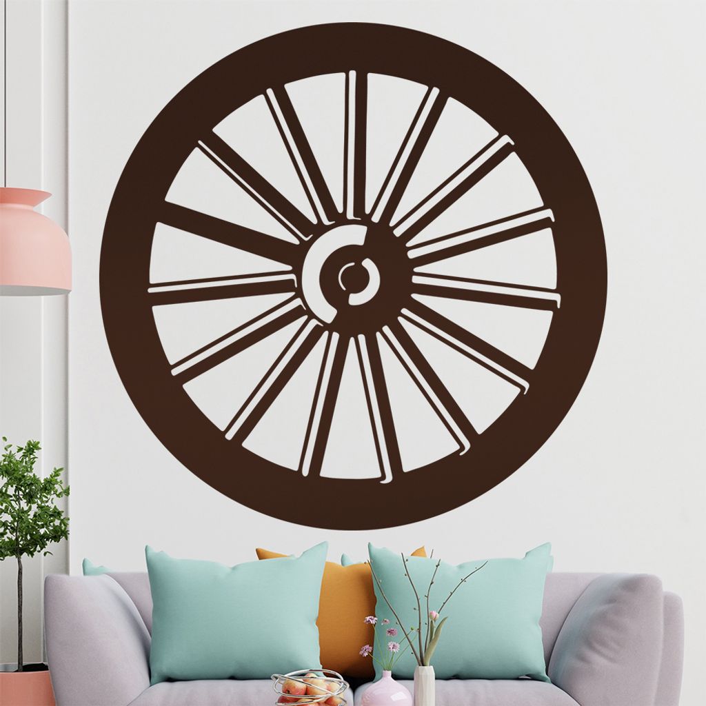 KIWISTAR Wagenrad - Holz Modell Gummi Wagen Wandtattoo in 6 Größen - Wandaufkleber Wall Sticker - Dekoration, Küche, Wohnzimmer, Schlafzimmer, B...