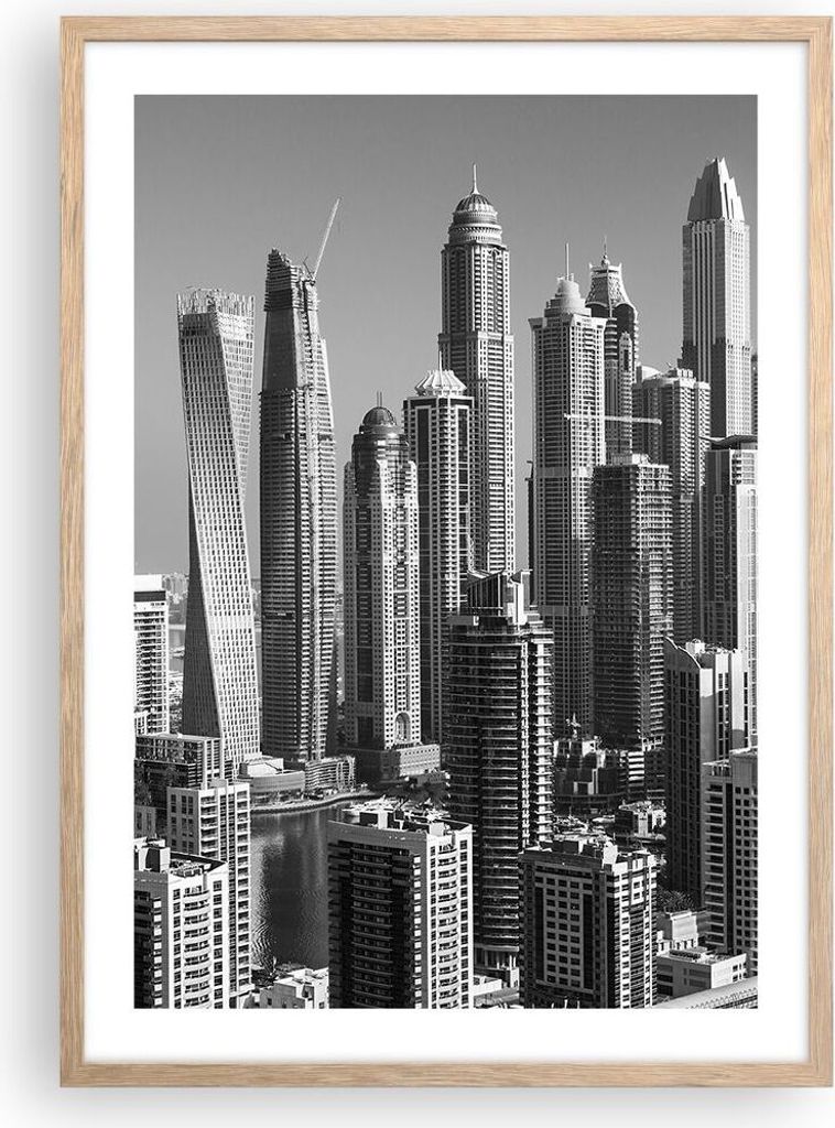 Gerahmtes Poster - Rahmen in heller Eiche - Wolkenkratzer Fotografie Dubai - 50x70 cm - Wand Bild - Wanddeko - Wandbilder - Kunstposter - Wandposte...