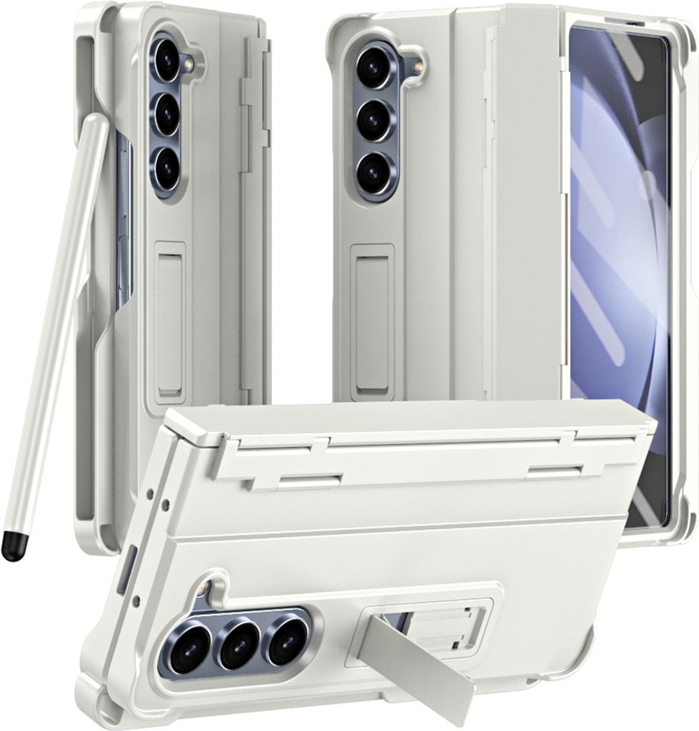 Handyhülle für Samsung Galaxy Z Fold 5 mit Pen, Scharnierschutz Hart Robuste Stoßfest Hülle mit Displayschutzfolie Weiß