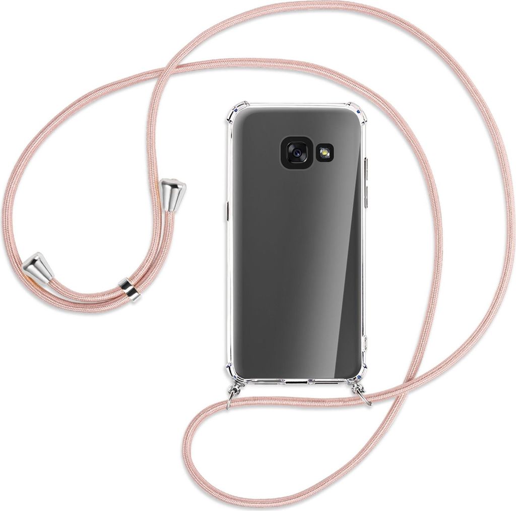 Handykette Backcover-Schutzhülle mit Band (Metall silberfarben) für Samsung Galaxy A3 2017 - roségold