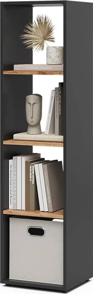Bibliothèque étroite Vicco Ludus 4 compartiments Anthracite et Bois doré - 6