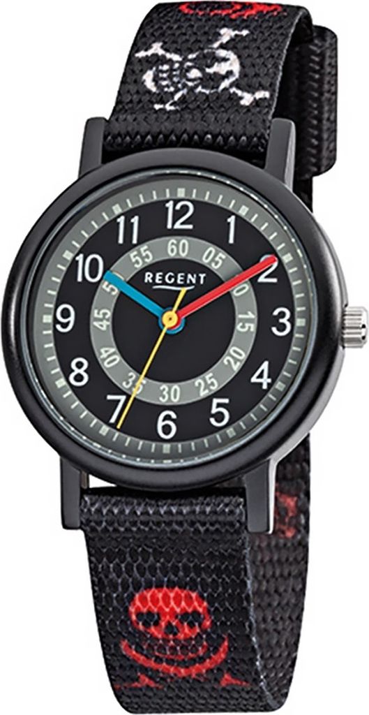 Regent Textil Kinder Uhr F-950 Quarzuhr Armband schwarz rot weiß D2URF950