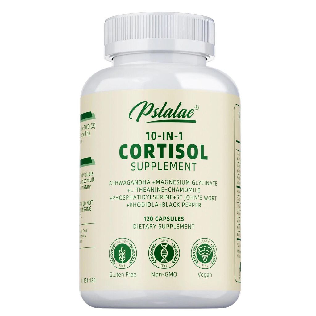10-in-1 Cortisol Supplement (120 Kapseln) Nahrungsergänzungsmittel, Gehirn, Nervensystem, Stress, Angst, Körpergesundheit, Ashwagandha, Cortisol ...