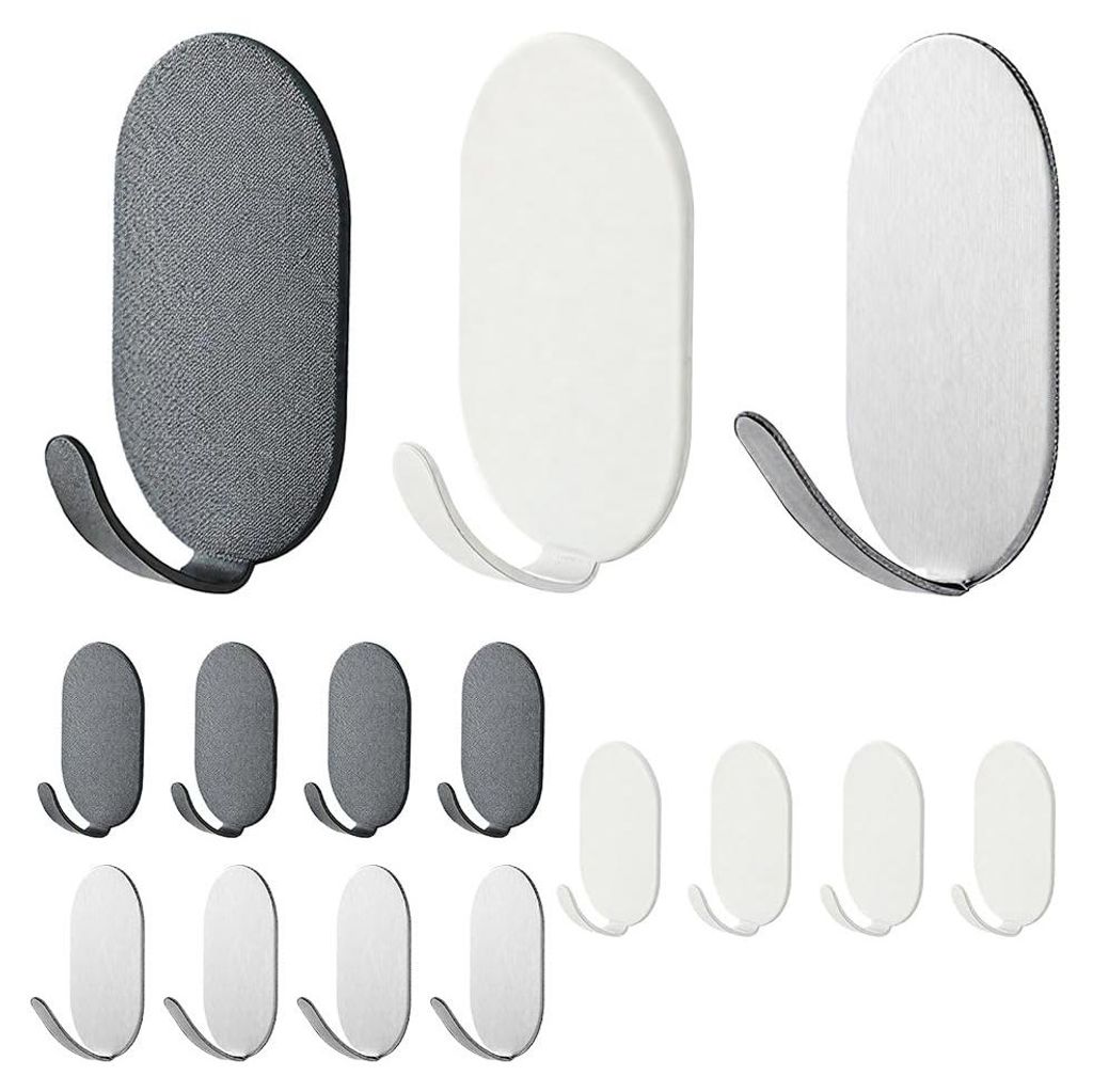 15 selbstklebende Haken, Türhaken aus Metall, Handtuchhaken ohne Bohren, selbstklebende Haken für Badezimmer, Küche, Wohnzimmer (weiß + schwarz...