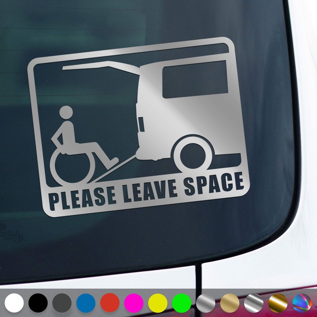PantherPixel Rollstuhl Aufkleber Rampe Behindert Abstand Halten Sticker Auto Geschenkidee Farbe Silber