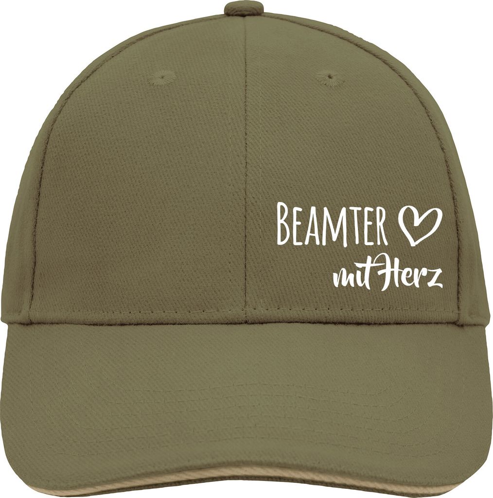 Huuraa Cappy Mütze Beamter mit Herz Olive/Beige Baumwolle 6-Panel Kappe Geschenkidee