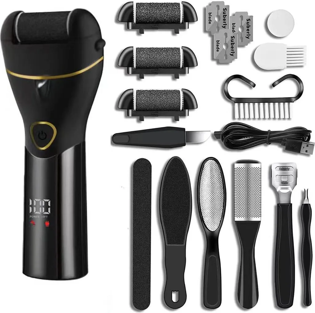 INF Lima Piedi Elettrica Ricaricabile Nera Kit Pedicure Professionale