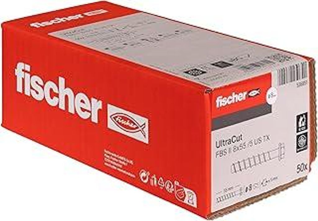 fischer UltraCut FBS II 8x55 5/- US TX Sechskant, leistungsstarke Betonschraube für den Innenbereich, zur sicheren Befestigung in Beton & Mauerwer...
