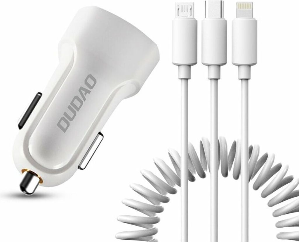 Dudao autolader met 2 USB-poorten, 2.4A - Wit, modelnummer Productafbeelding 