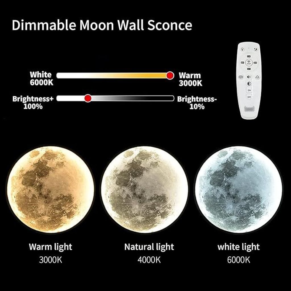 LED Mond Wandleuchte Dimmbar - 60cm Vollmond Lampe Mit Fernbedienung