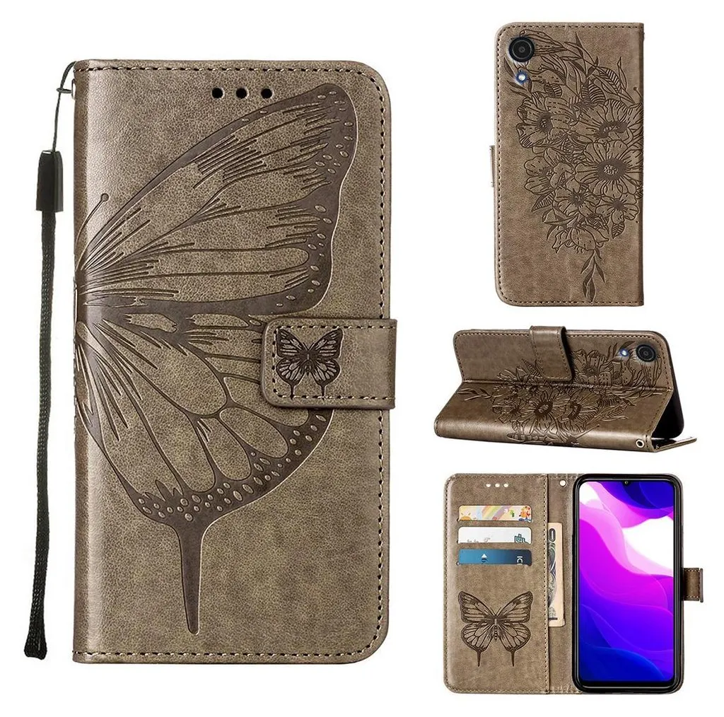 Custodia Antiurto Galaxy A03 Core Flip Pelle Grigio Farfalla