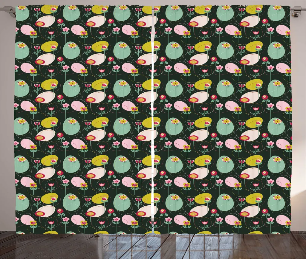 ABAKUHAUS Rideau Rustique Fleurs Géométriques 280 x 225 cm Multicolore