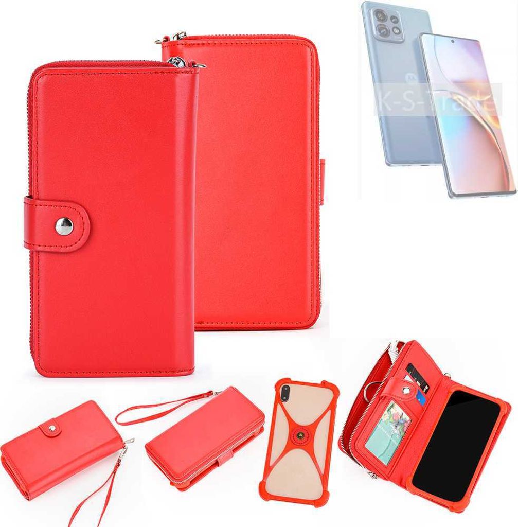K-S-Trade 2in1 Schutzhülle Portemonnee Handyhülle mit Bumper kompatibel mit Motorola Edge 40 Pro Hülle Case Etui Geldbörse Smartphone rot (1x)