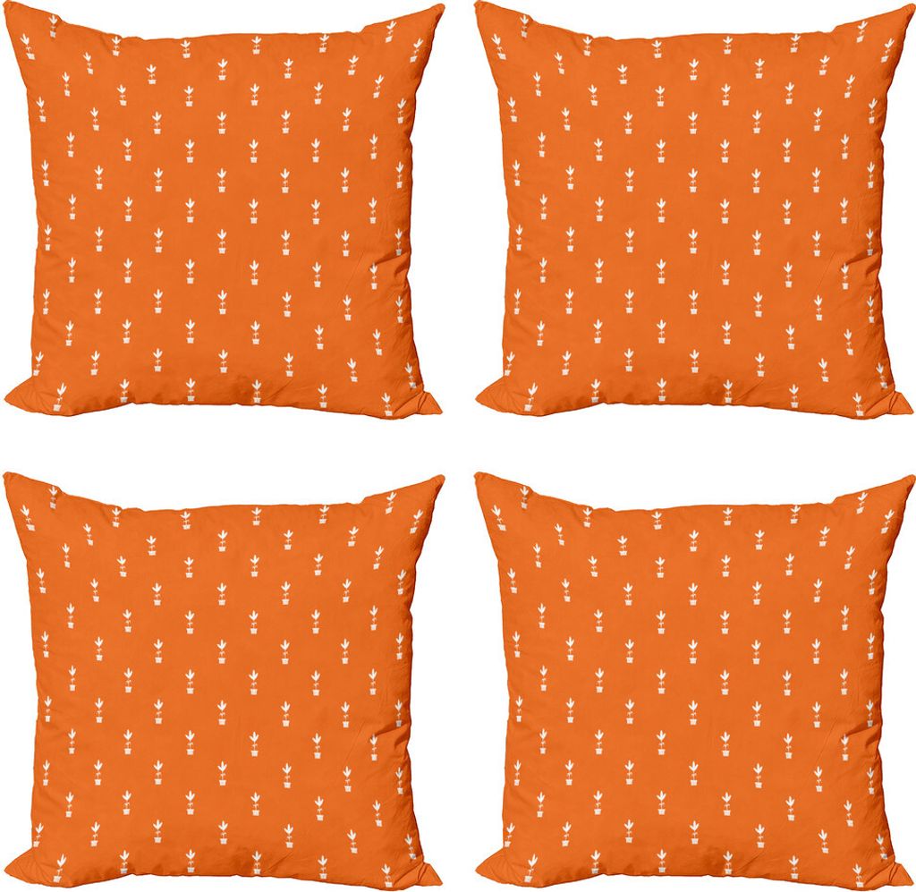 ABAKUHAUS Laub Kissenbezug Set (4 Stück), Tropical Zimmerpflanzen Töpfe, Moderner Doppelseitiger Digitaldruck, 50 cm x 50 cm, Orange und Weiß
