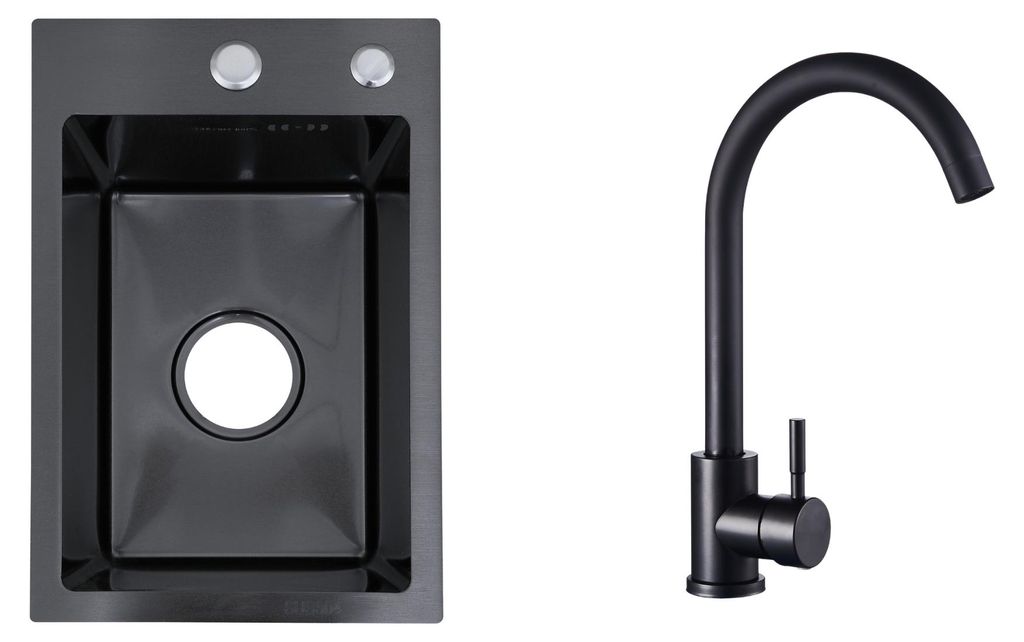 Faizee Home Edelstahlspüle Schwarz SUS304 mit Armatur Produktbild 