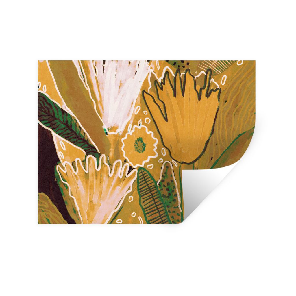 MuchoWow Wandtattoo Wandsticker Wandaufkleber Blumen - Gelb - Pflanzen 160x120 cm Selbstklebend und Repositionierbar - Selbstklebend - Fototapeten