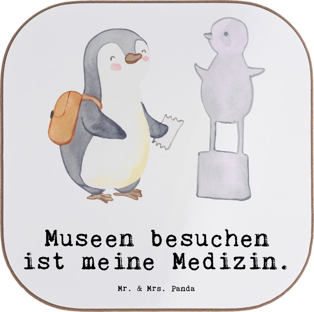 Mr. & Mrs. Panda Tischschoner Pinguin Museum besuchen - Weiß - Geschenk, gläseruntersetzer, bieruntersetzer, Museen, Untersetzer Gläser, Flasche...