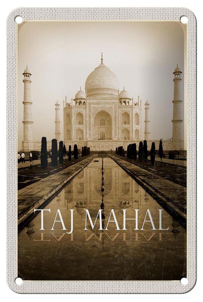 Blechschild Reise 12x18cm Indien schwarz weiß Taj Mahal Produktbild 