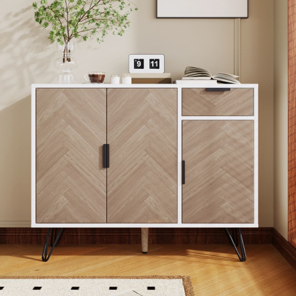 ProximaX: Moderner Sideboard in Weiß & Holz, Schubladen & Anpassbare Böden,90 x 30 x 71,5 cm