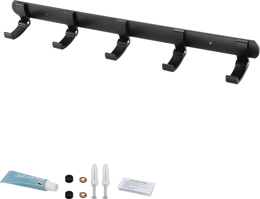 Patère Murale Noire 5 Têtes en Aluminium pour Salle de Bain 448 mm