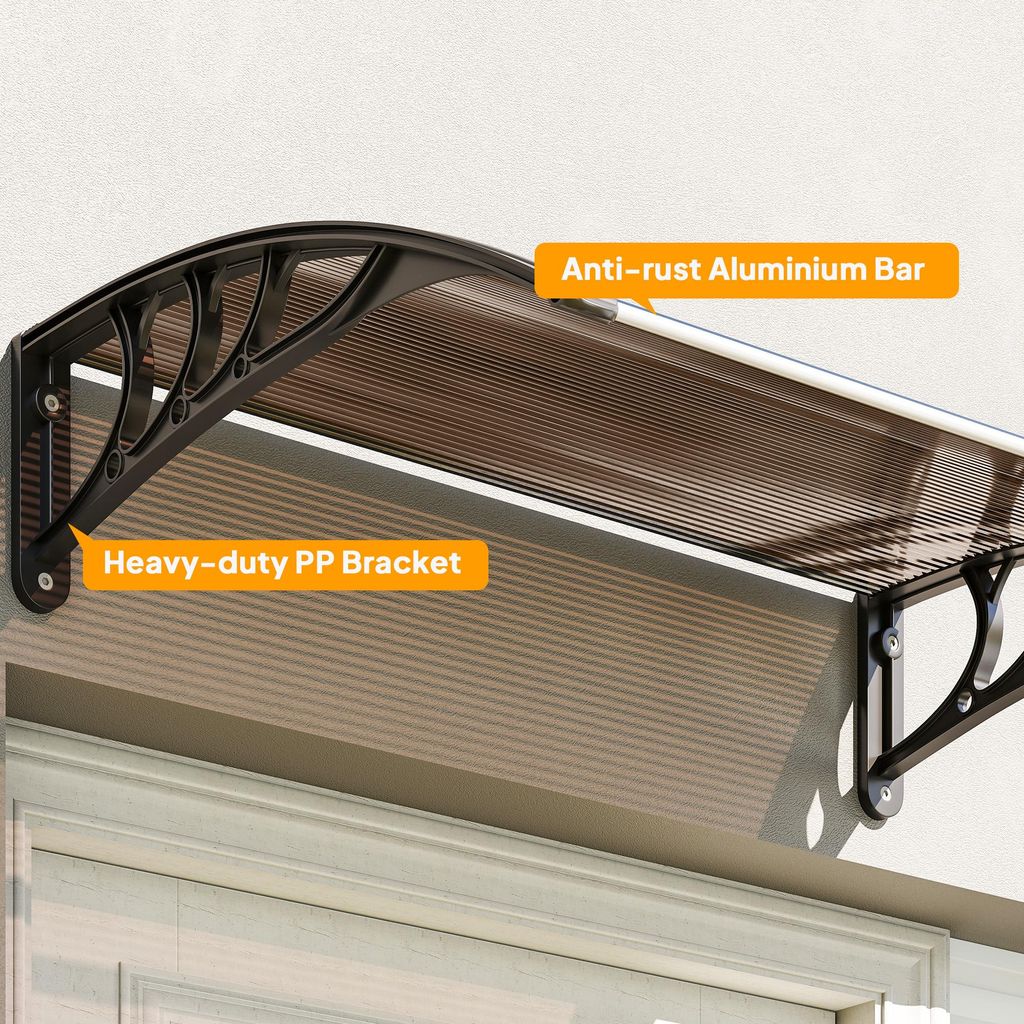 Tettoia Outsunny Per Ingresso In Policarbonato Marrone - 75x100 Cm, Protezione Per Porte, Finestre E Balconi, Lastre Anti-UV, Bracci In Alluminio - 6