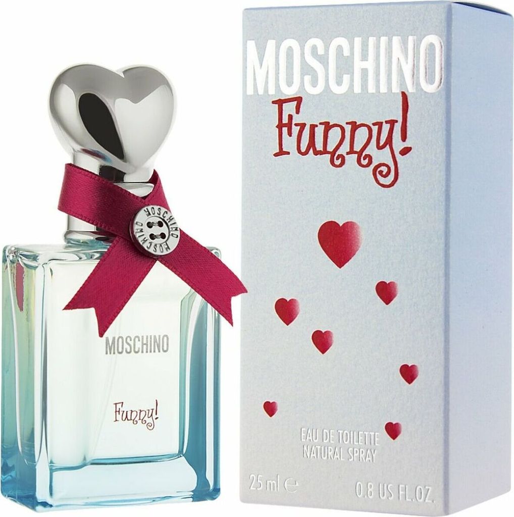 A bottle of Moschino Funny! Eau de Toilette and its packaging are displayed against a white background.
