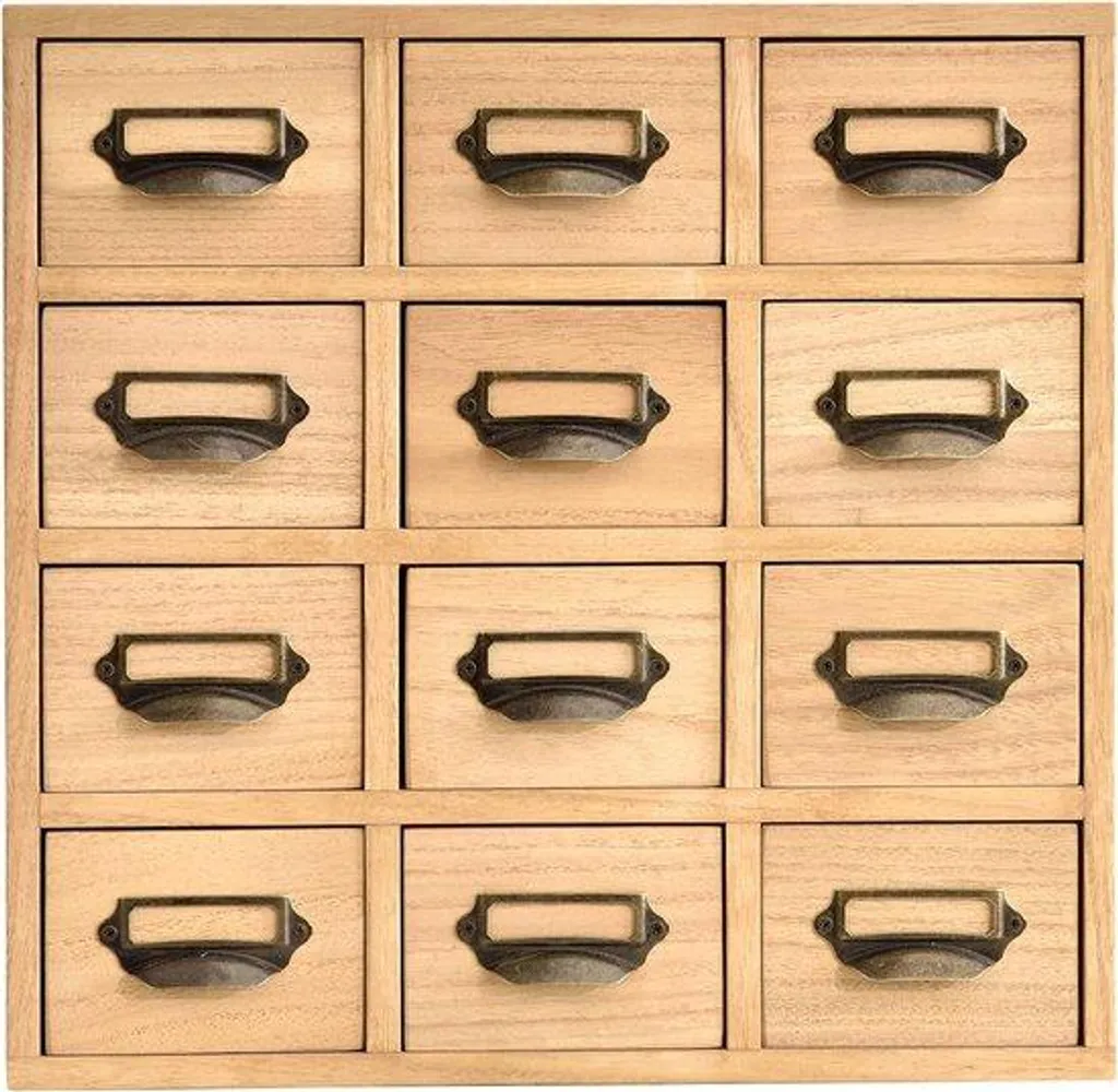 Organiseur de tiroirs en bois 12 compartiments mini-commode en métal