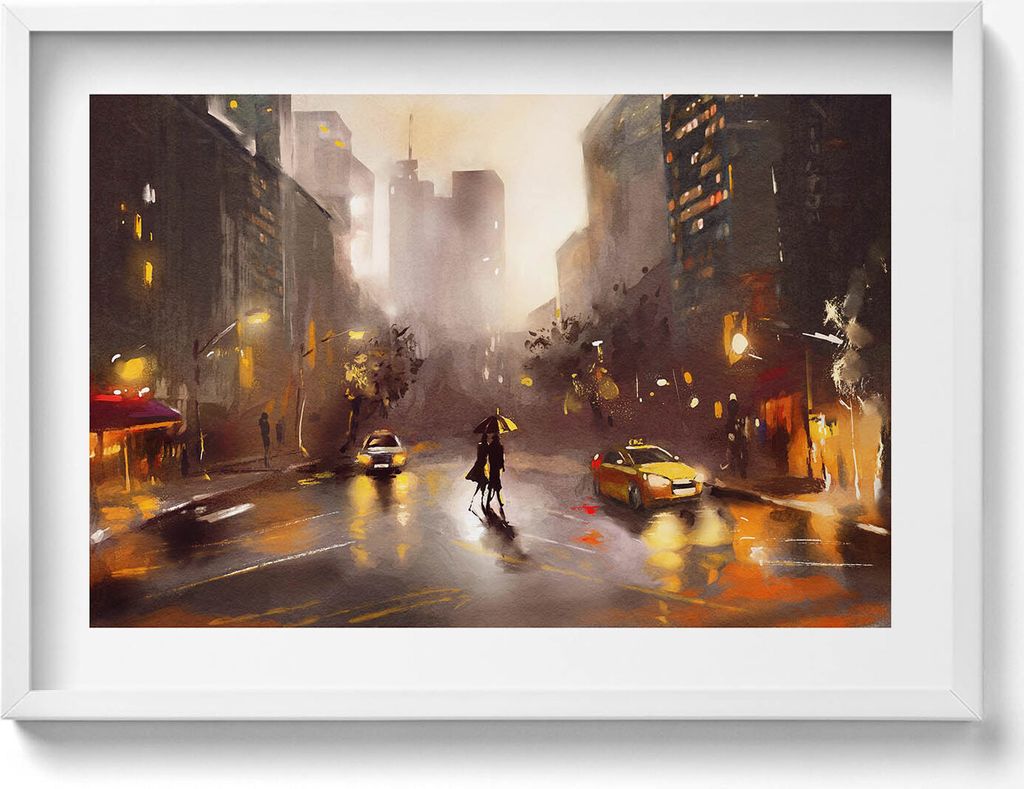 Straßenansicht von New York– Wandbild mit Rahmen – Gerahmtes Bild – Wanddekoration – 70x50 cm – Weiß Rahmen