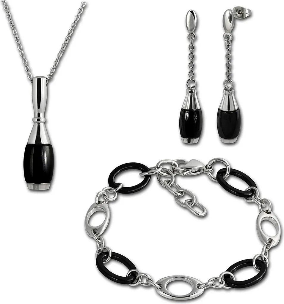Set de Bijoux Femme Céramique Noire et Acier Argenté Brillant Amello