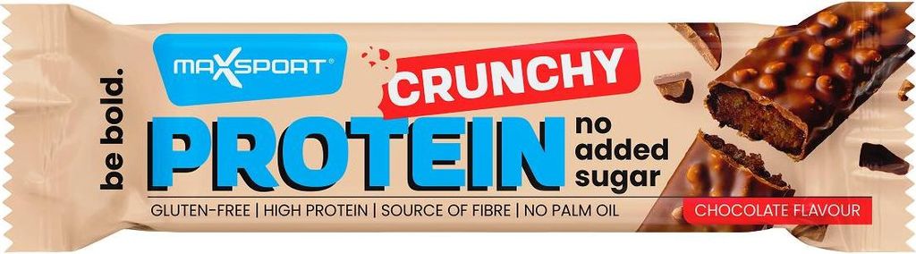 CRUNCHY-PROTEINRIEGEL MIT KAKAO UND MILCHSCHOKOLADE, OHNE ZUCKERZUSATZ, GLUTENFREI, 40 g – MAXSPORT