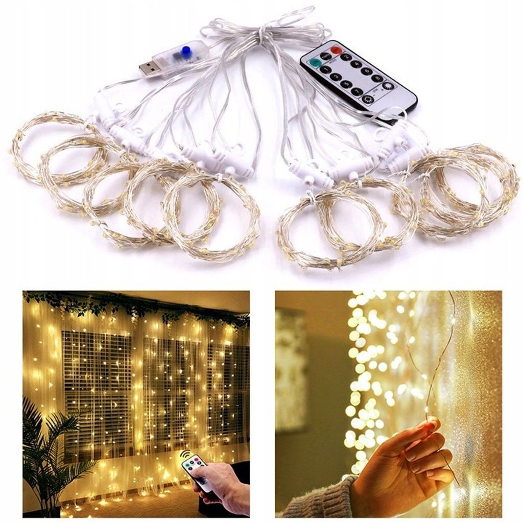 Kurtyna świetlna USB 3M X 3M 300 LED Barwa ciepła Zdjęcie produktu 