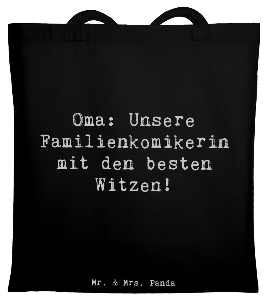 Mr. & Mrs. Panda Tote Bag Spruch Oma Familienkomikerin - Schwarz - Geschenk, Omi, Großmutter, Jutebeutel, Freude, Tasche, Witze, Tragetasche, Dank...