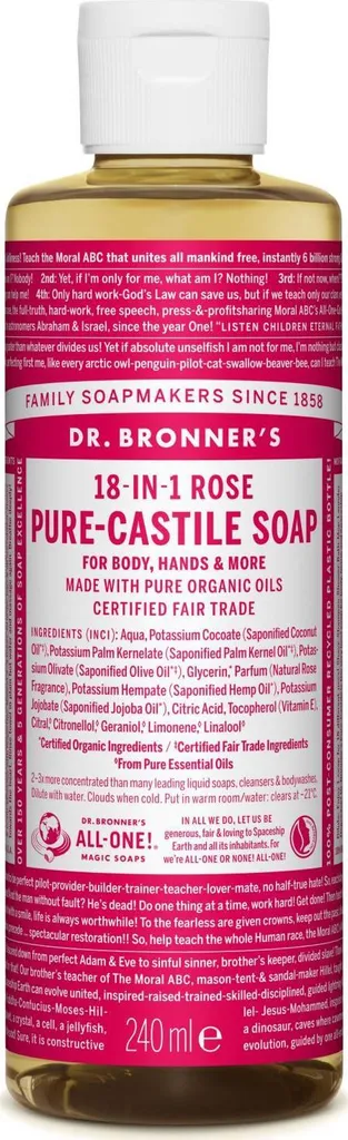 Dr. Bronner's Savon Liquide 18-en-1 Rose 240 ml pour Corps et Visage