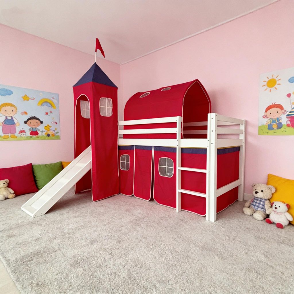 Hochbett mit Rutsche und Zelt 90×190 cm Kinderbett (ohne Produktbild 