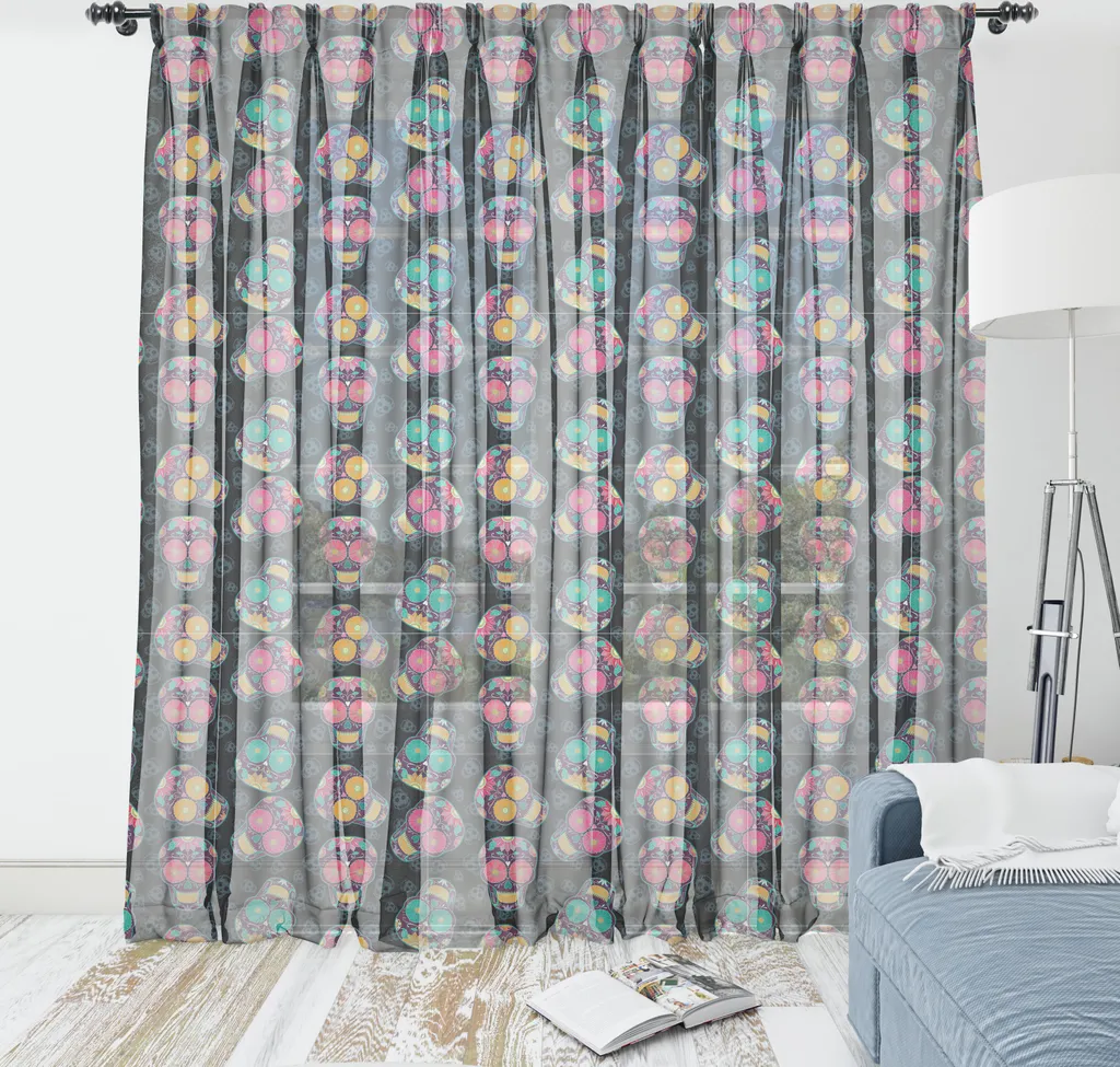 Décoration Murale Crâne Mexicain XL en Satin Soyeux Gris Abakuhaus