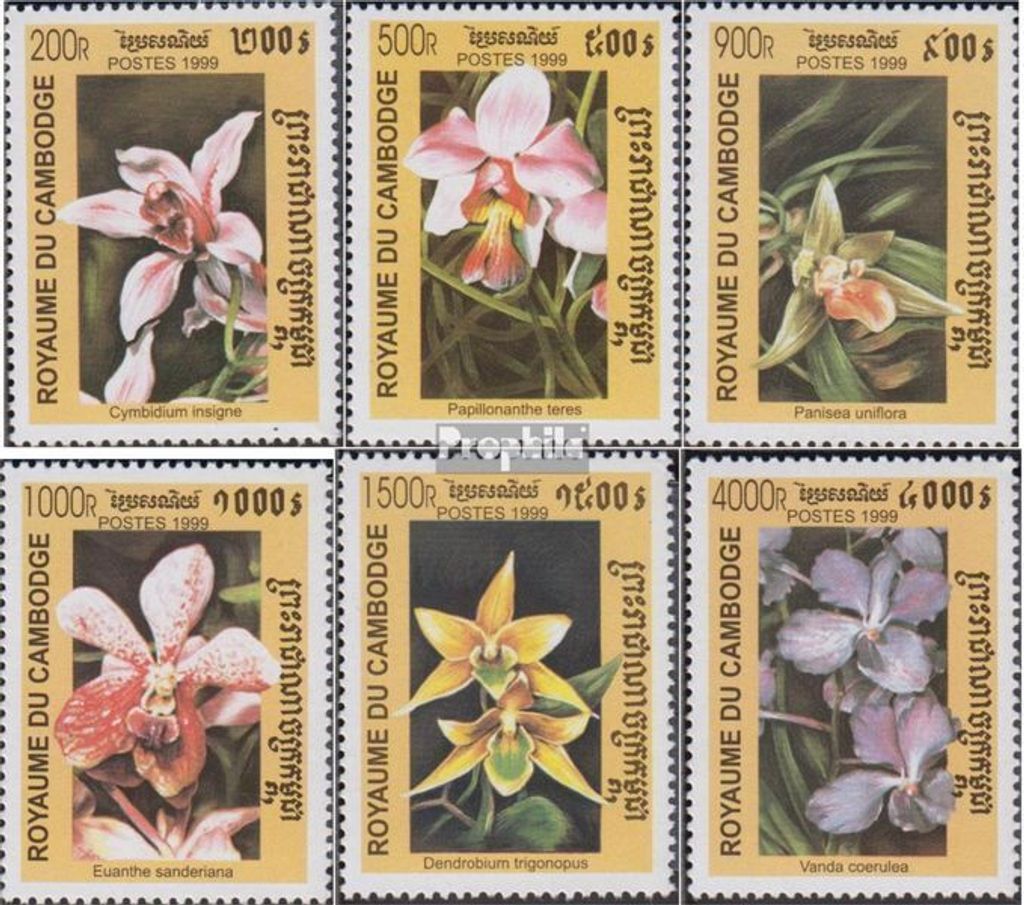 Briefmarken Kambodscha 1999 Mi 1965-1970 (kompl.Ausg.) postfrisch Einheimische Orchideen