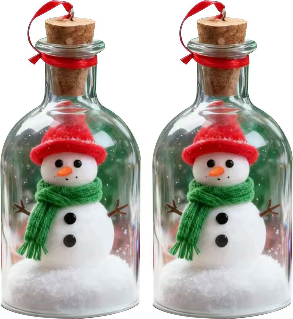 Weihnachtsschneemann-Flaschenpost mit Sprachnachricht, nostalgischer Schneelandschaft – ein wunderschönes Erinnerungsstück und Geschenk für di...