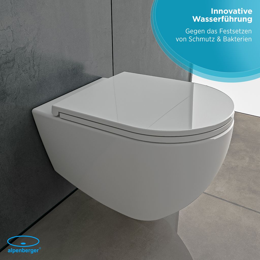 WC Sitz mit Softclose,Wand-WC,Hänge-WC Spülrandlos Toilette Rimless inkl 