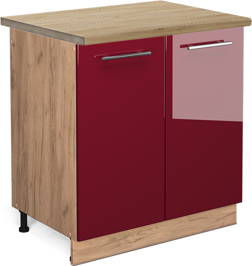 Spülenunterschrank Vicco Fame-Line Bordeaux Hochglanz 80 cm , AP Eiche, Model 46684