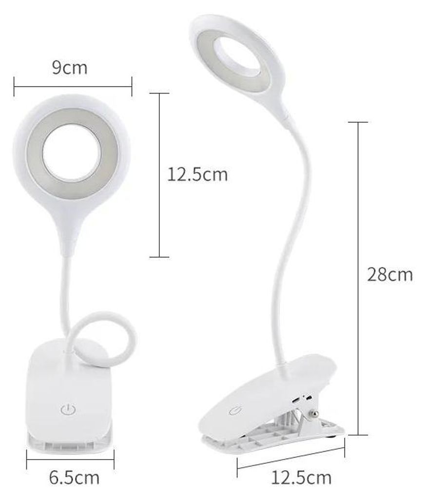 LED Leselampe - Klemmleuchte - Touchsteuerung - Augenfreundlich - USB-wiederaufladbar - 3 Lichtmodi - Weiß