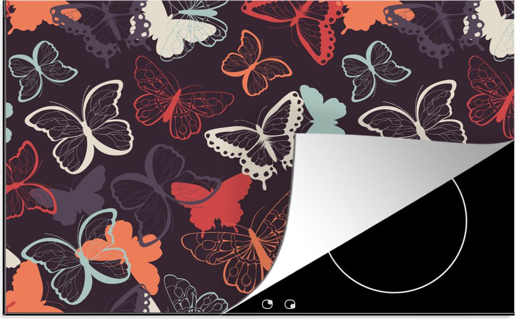 KitchenYeah Herdabdeckplatte Schmetterlinge - Muster - Abstrakt , 81x52cm, Küche Deko, Glaskeramikkochfeld Herdabdeckung, Abdeckplatte fùr Koch...